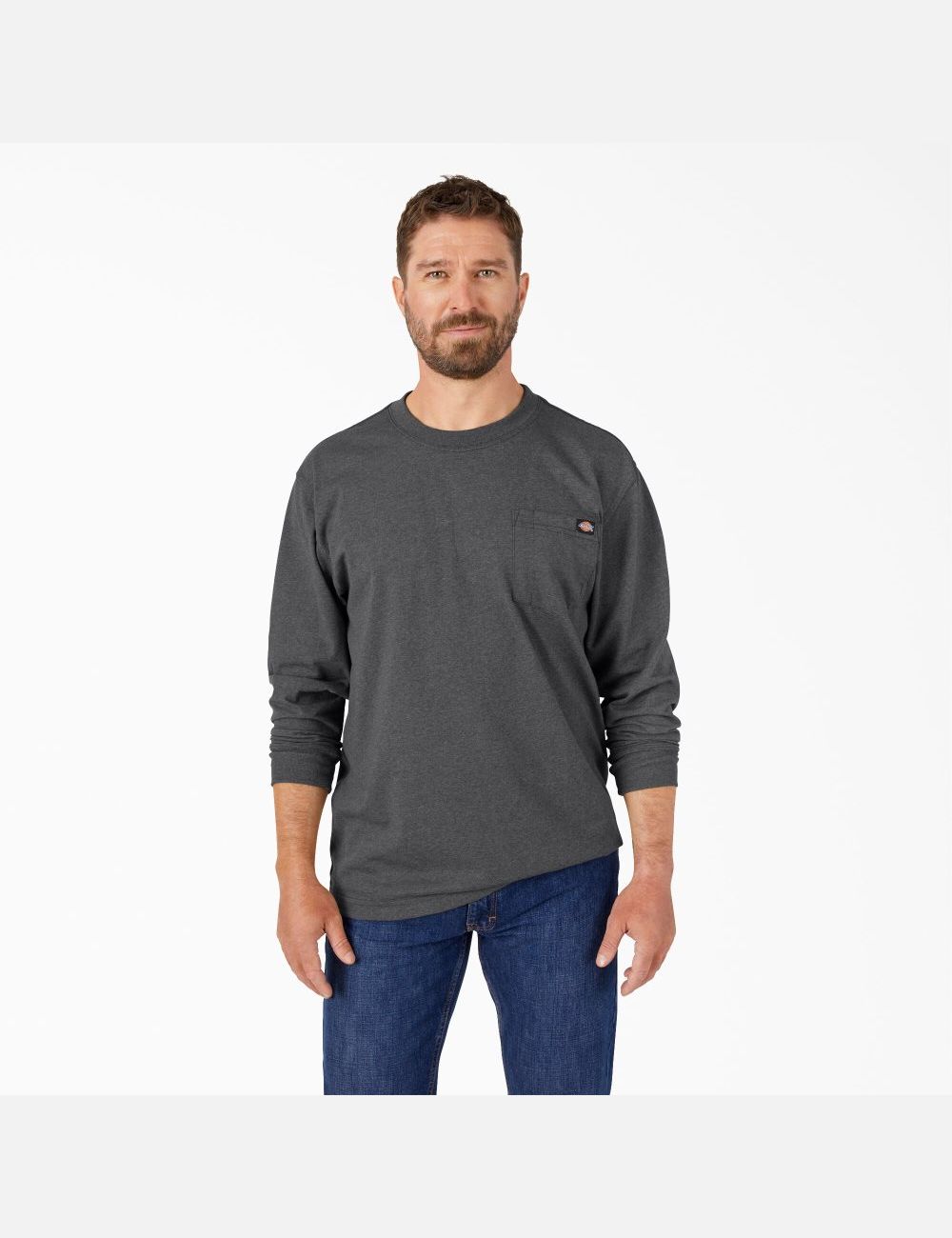 Charcoal Gray Heather Dickies Long Sleeve Heathered Heavyweight Crew Neck T-Shirts | 132KGYIQW