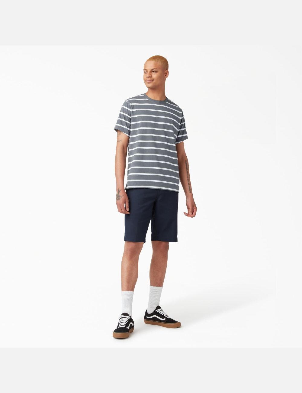 Charcoal Mini Stripe Dickies Skateboarding Striped T-Shirts | 460KXCSJQ