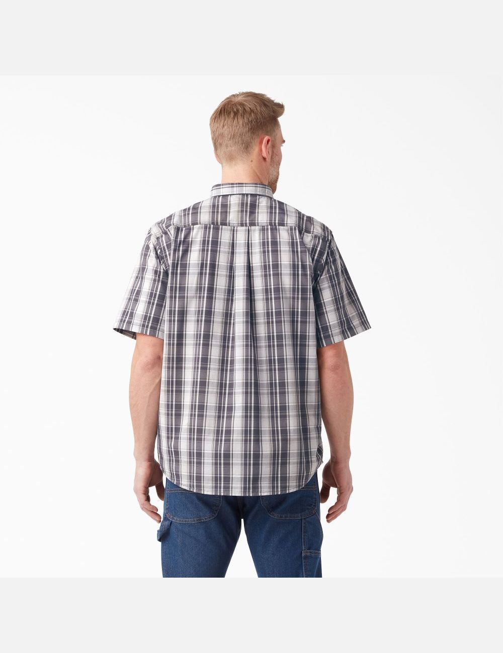 Charcoal Quail Gray Plaid Dickies Short Sleeve Woven Shirt Button Up | 261CPWFSD