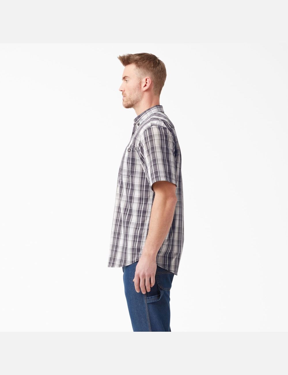 Charcoal Quail Gray Plaid Dickies Short Sleeve Woven Shirt Button Up | 261CPWFSD