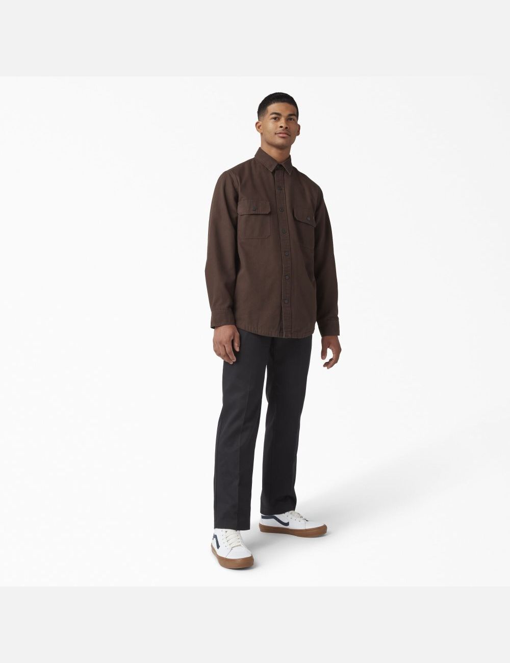 Chocolate Brown Dickies Duck Flannel-Lined Shirt Button Up | 572EWLHJT