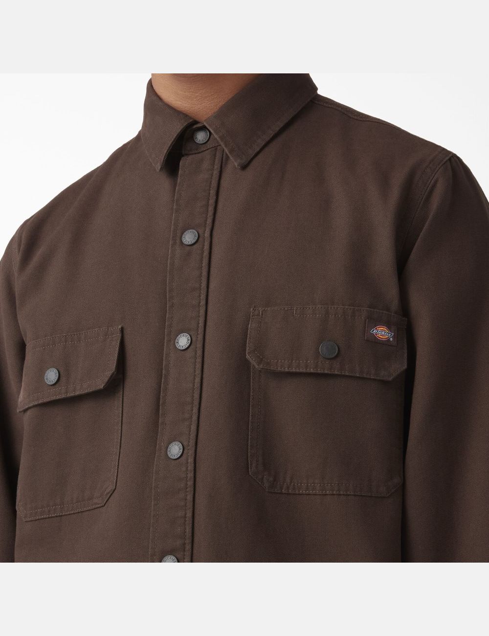 Chocolate Brown Dickies Duck Flannel-Lined Shirt Button Up | 572EWLHJT