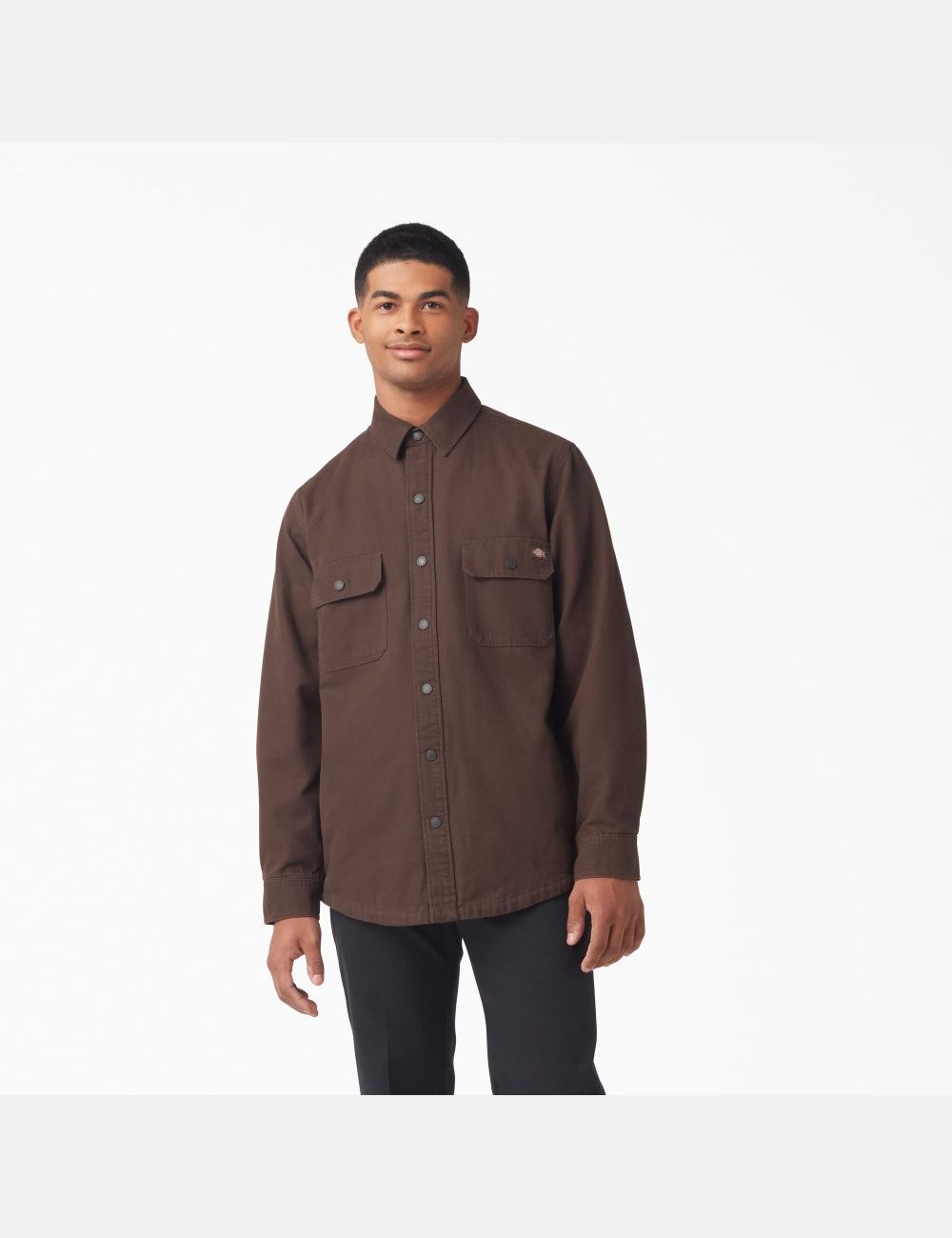 Chocolate Brown Dickies Duck Flannel-Lined Shirt Button Up | 572EWLHJT