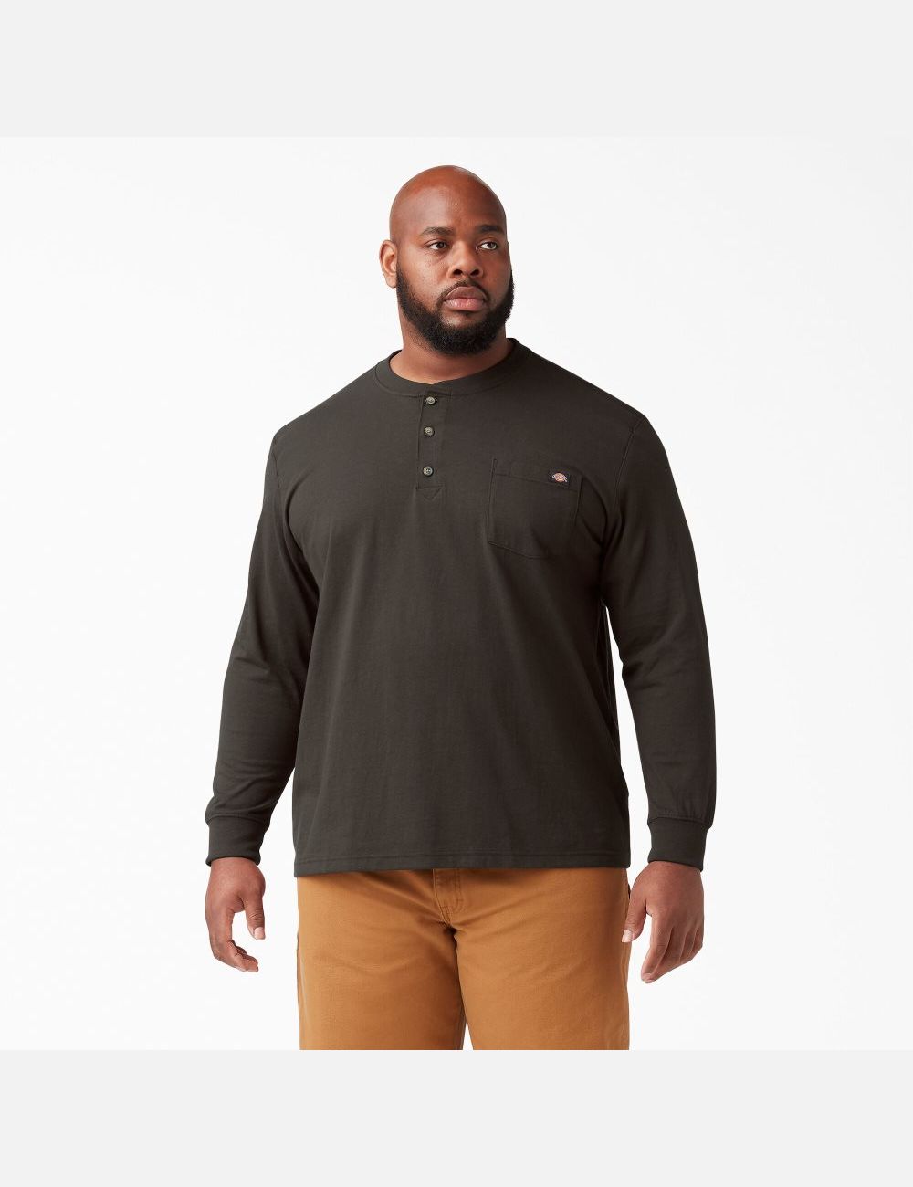 Chocolate Brown Dickies Long Sleeve Heavyweight Henley Shirts | 218FEPZRB