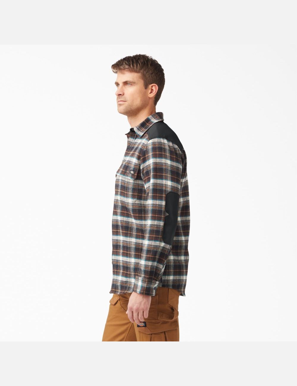 Chocolate Brown Plaid Dickies Heavyweight Brawny Flannel Shirt Button Up | 278GYHPSV