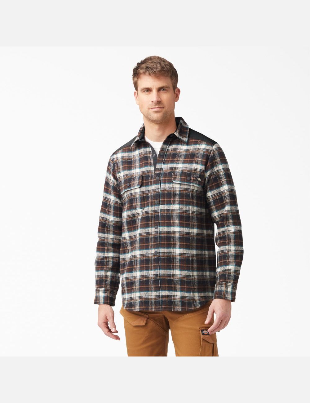 Chocolate Brown Plaid Dickies Heavyweight Brawny Flannel Shirt Button Up | 278GYHPSV