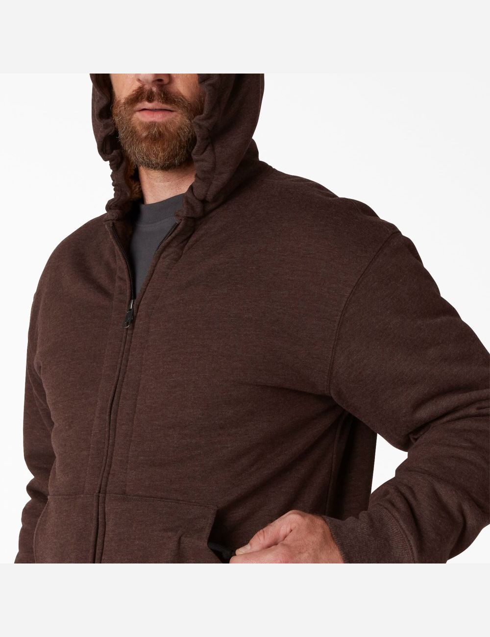 Chocolate Heather Dickies High Pile Fleece Lined Full Zip Hoodies | 391KDUIEA