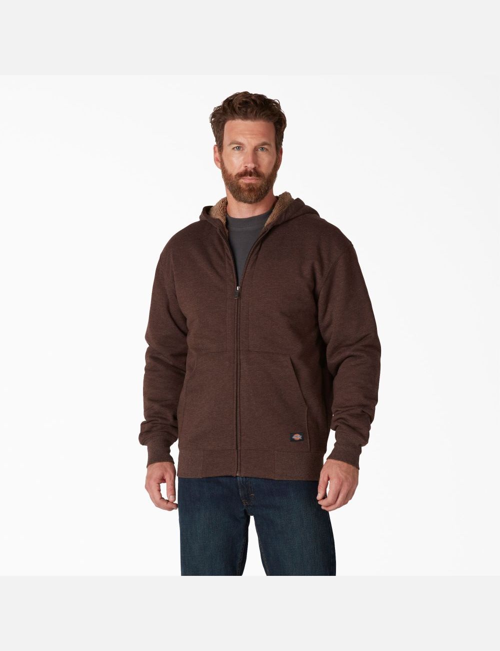 Chocolate Heather Dickies High Pile Fleece Lined Full Zip Hoodies | 391KDUIEA