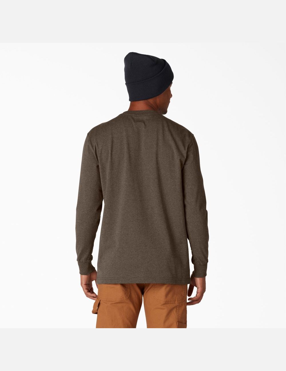 Chocolate Heather Dickies Long Sleeve Heathered Heavyweight Crew Neck T-Shirts | 482YTZWFO