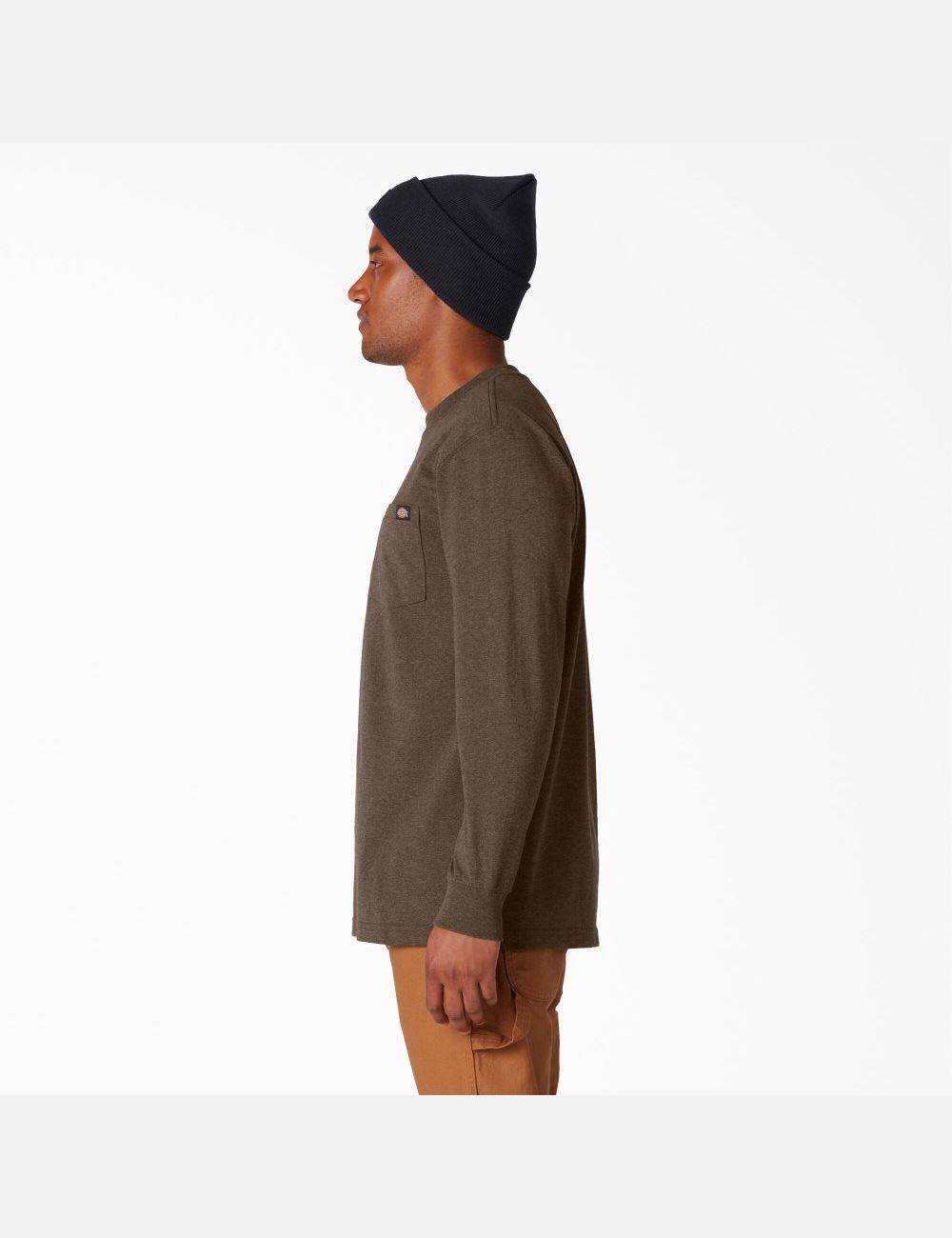 Chocolate Heather Dickies Long Sleeve Heathered Heavyweight Crew Neck T-Shirts | 482YTZWFO