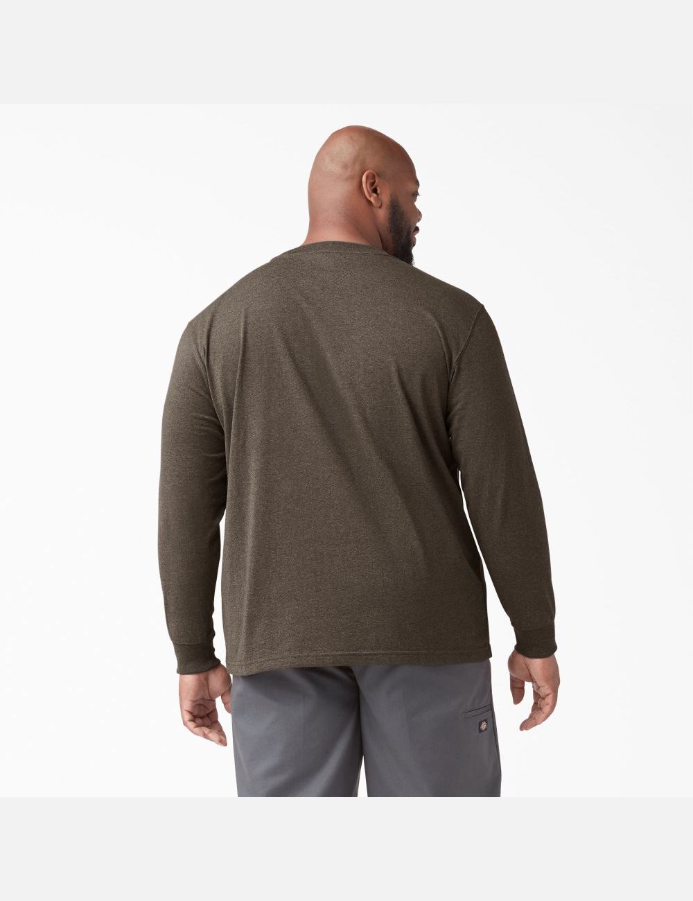 Chocolate Heather Dickies Long Sleeve Heathered Heavyweight Crew Neck T-Shirts | 482YTZWFO