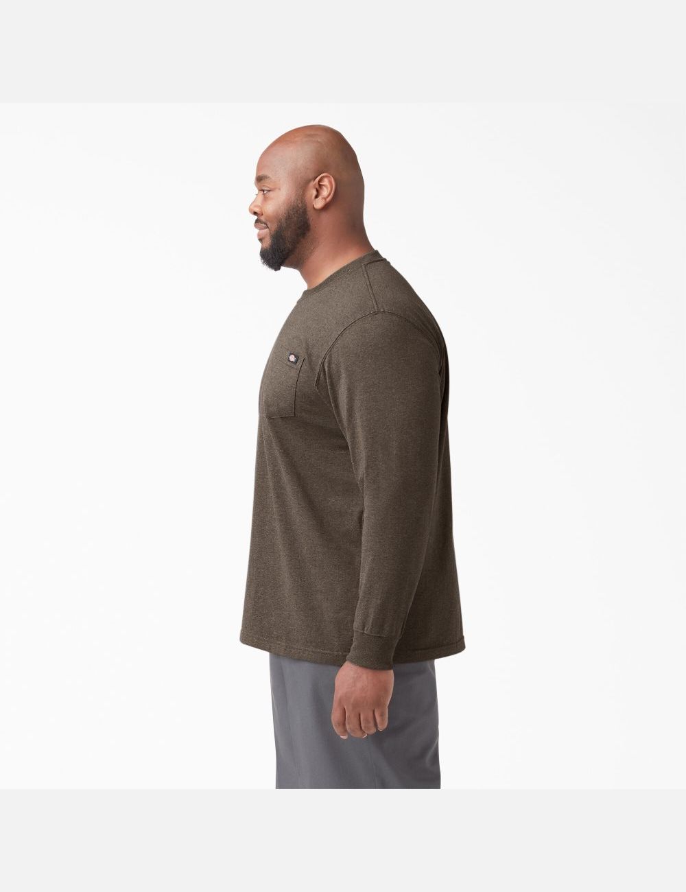 Chocolate Heather Dickies Long Sleeve Heathered Heavyweight Crew Neck T-Shirts | 482YTZWFO