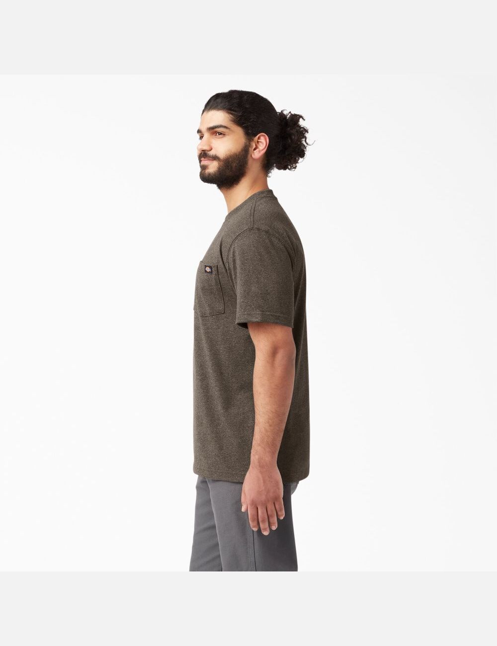 Chocolate Heather Dickies Short Sleeve Heavyweight Heathered Shirts | 436EBYFGH