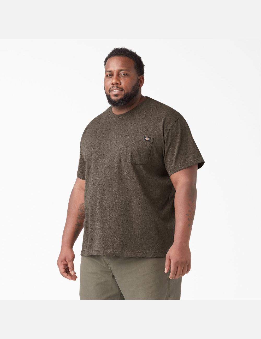 Chocolate Heather Dickies Short Sleeve Heavyweight Heathered Shirts | 436EBYFGH