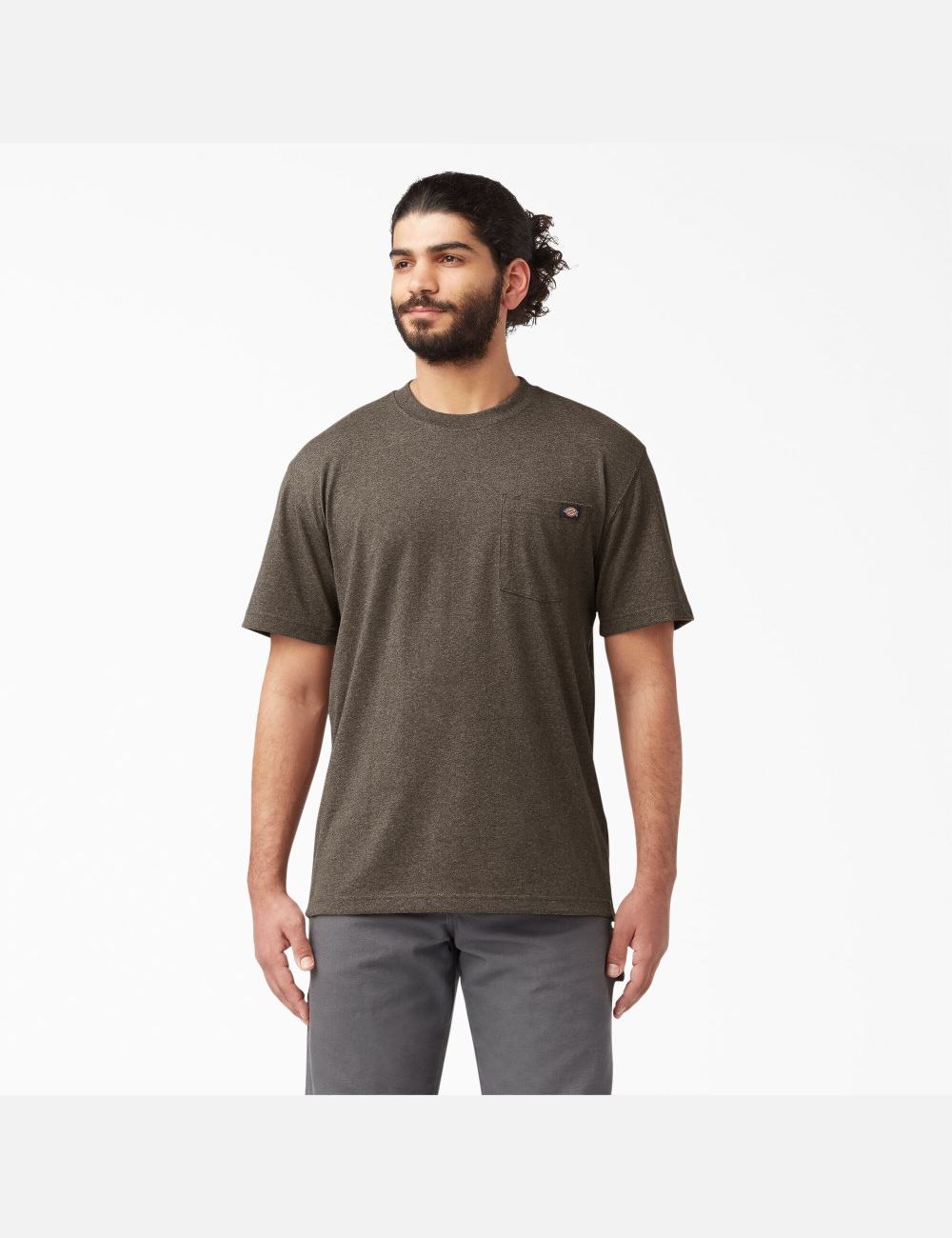 Chocolate Heather Dickies Short Sleeve Heavyweight Heathered Shirts | 436EBYFGH