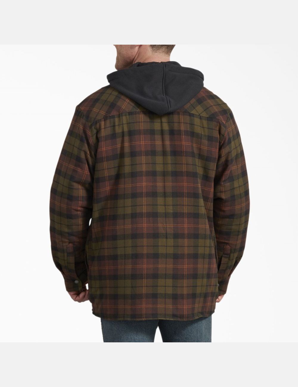 Chocolate Tactical Green Plaid Dickies Relaxed Icon Hooded Quilted Flannel Shirt Jackets | 153LKXMJP