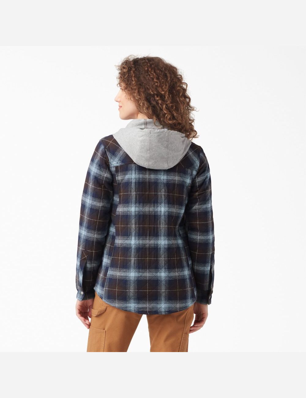 Clear Blue/Brown Ombre Plaid Dickies Flannel Hooded Shirt Jackets | 531EINZVC