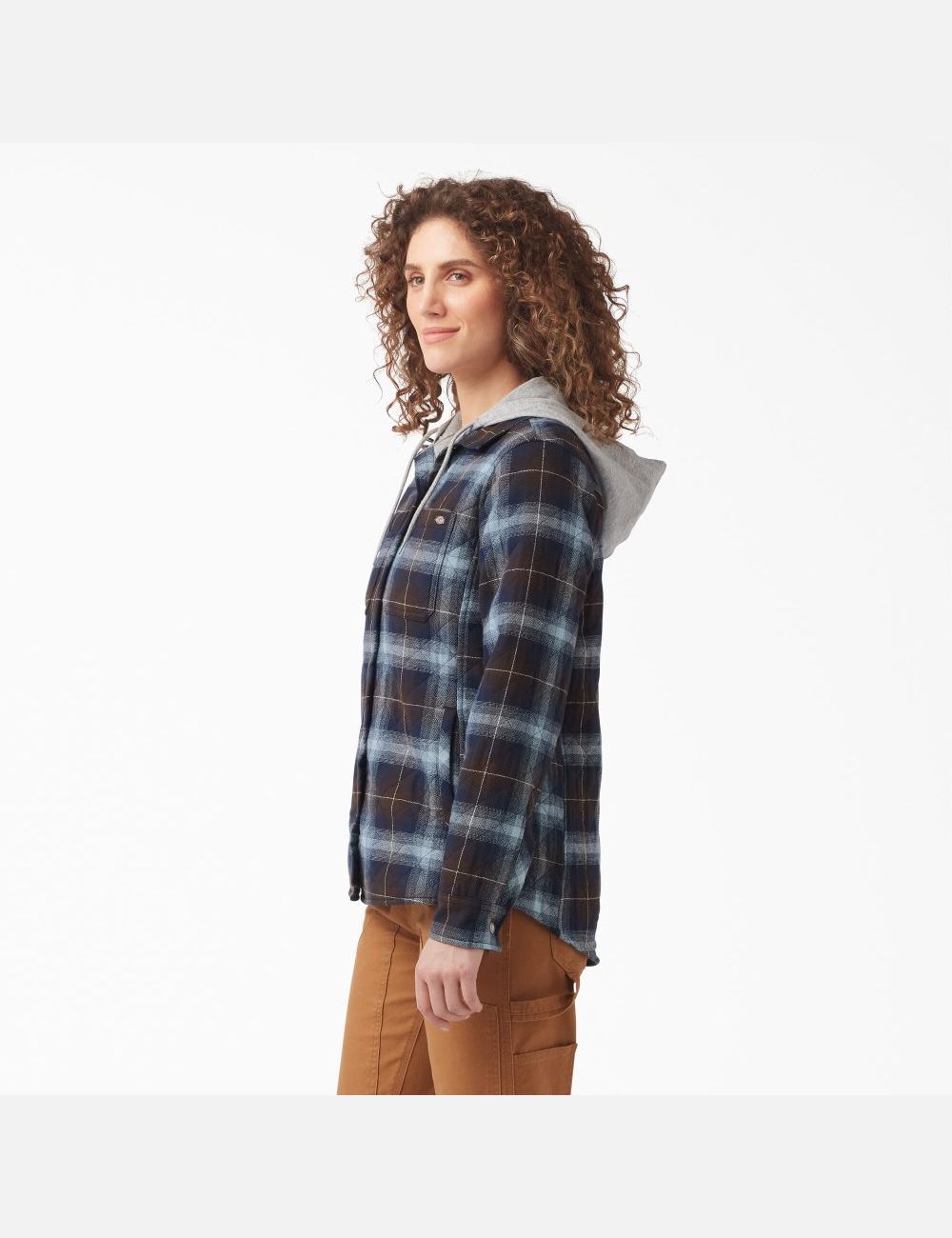 Clear Blue/Brown Ombre Plaid Dickies Flannel Hooded Shirt Jackets | 531EINZVC