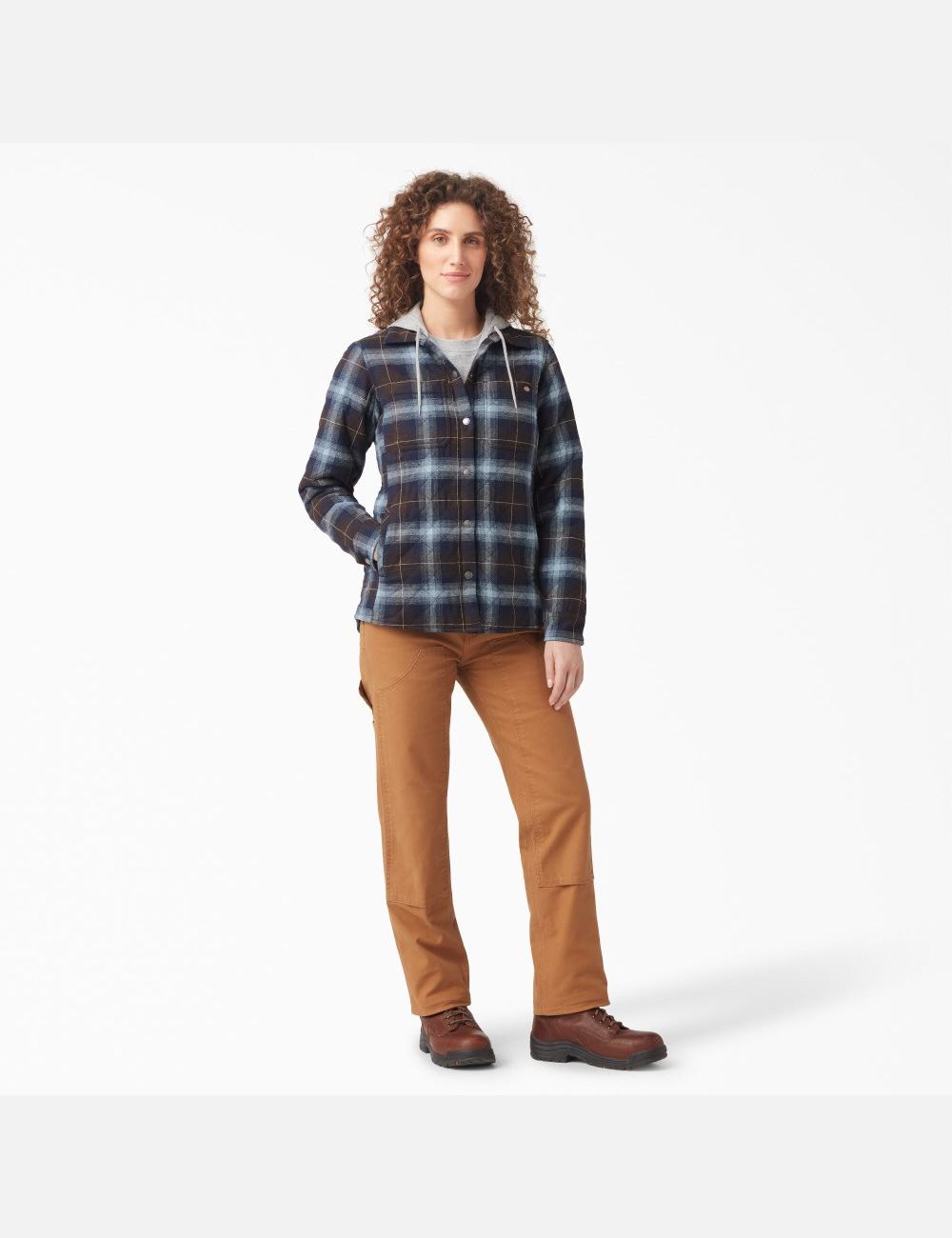 Clear Blue/Brown Ombre Plaid Dickies Flannel Hooded Shirt Jackets | 531EINZVC