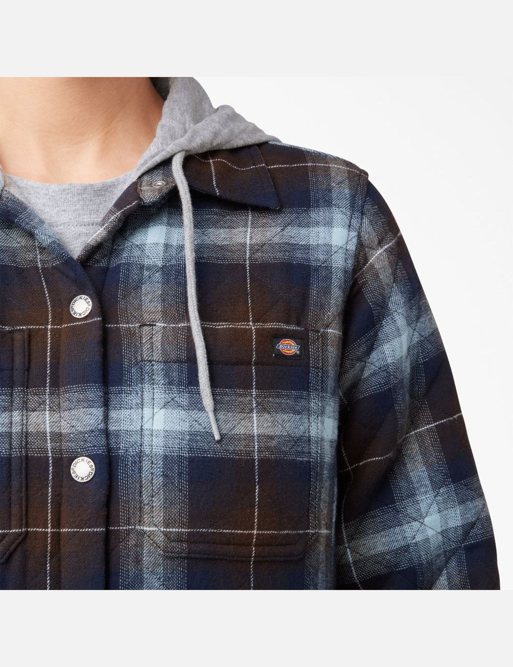 Clear Blue/Brown Ombre Plaid Dickies Flannel Hooded Shirt Jackets | 531EINZVC