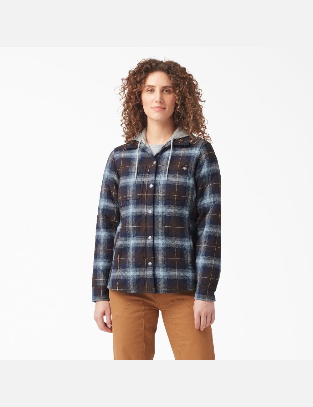 Clear Blue/Brown Ombre Plaid Dickies Flannel Hooded Shirt Jackets | 531EINZVC