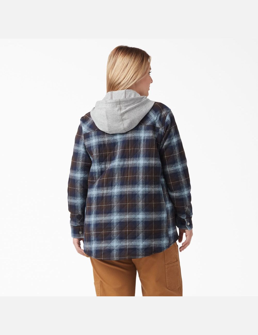 Clear Blue/Brown Ombre Plaid Dickies Plus Flannel Hooded Shirt Jackets | 678HLEAQK