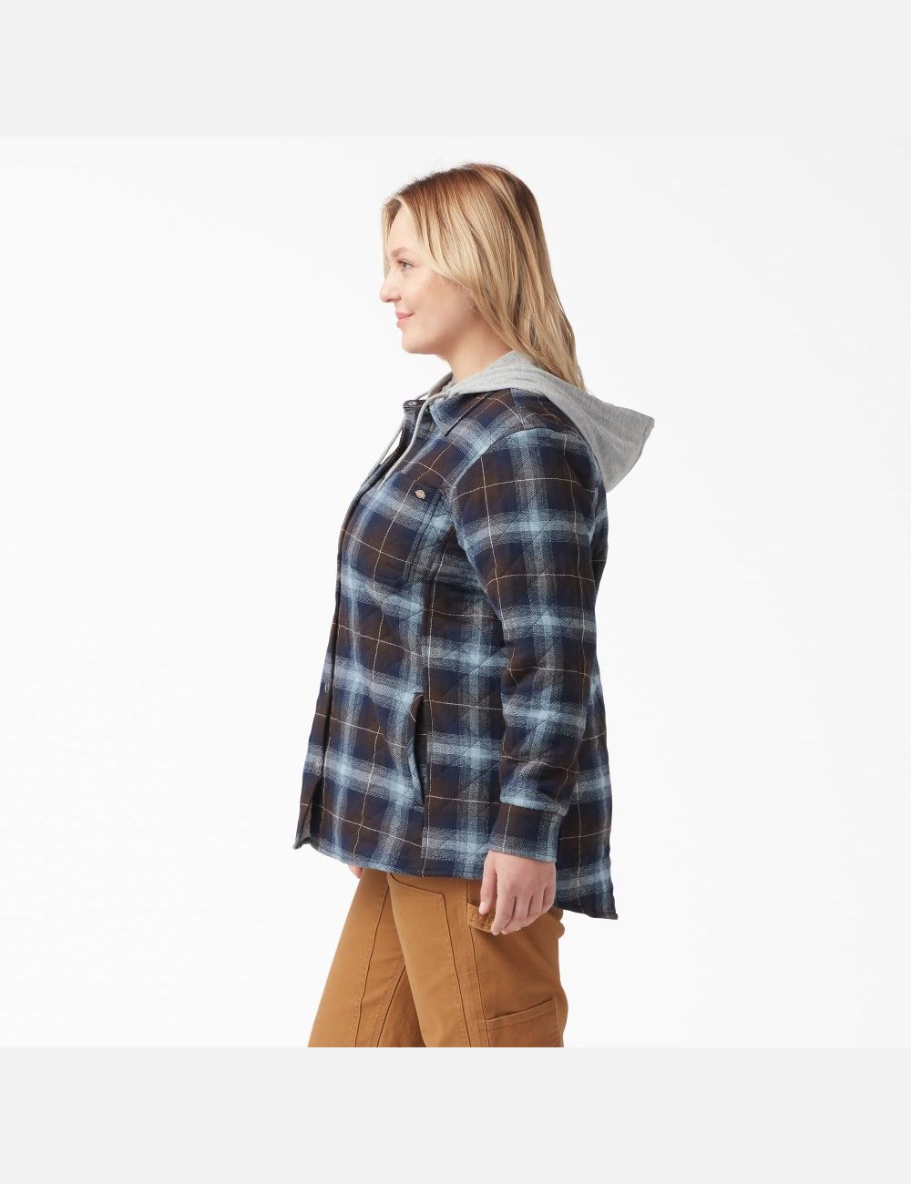 Clear Blue/Brown Ombre Plaid Dickies Plus Flannel Hooded Shirt Jackets | 678HLEAQK