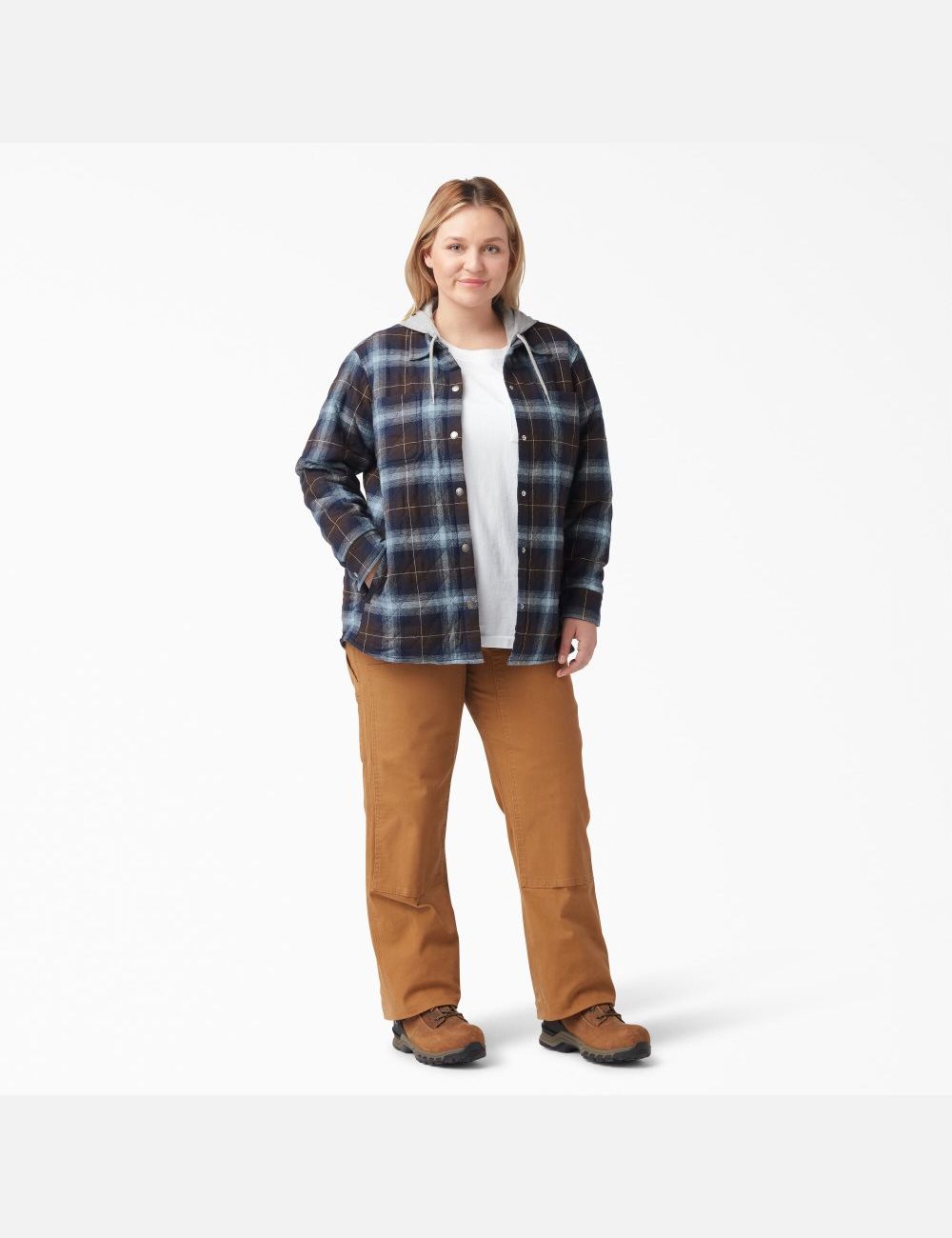 Clear Blue/Brown Ombre Plaid Dickies Plus Flannel Hooded Shirt Jackets | 678HLEAQK