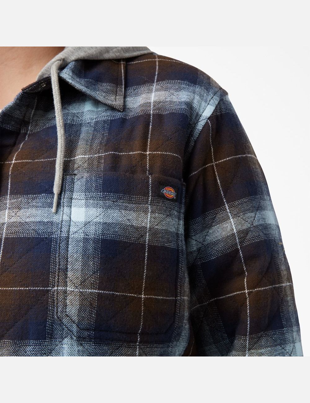 Clear Blue/Brown Ombre Plaid Dickies Plus Flannel Hooded Shirt Jackets | 678HLEAQK