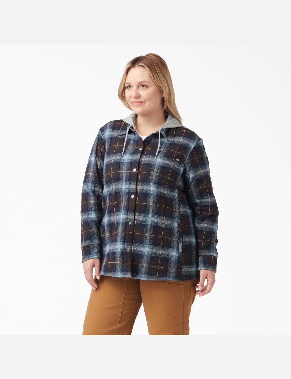 Clear Blue/Brown Ombre Plaid Dickies Plus Flannel Hooded Shirt Jackets | 678HLEAQK