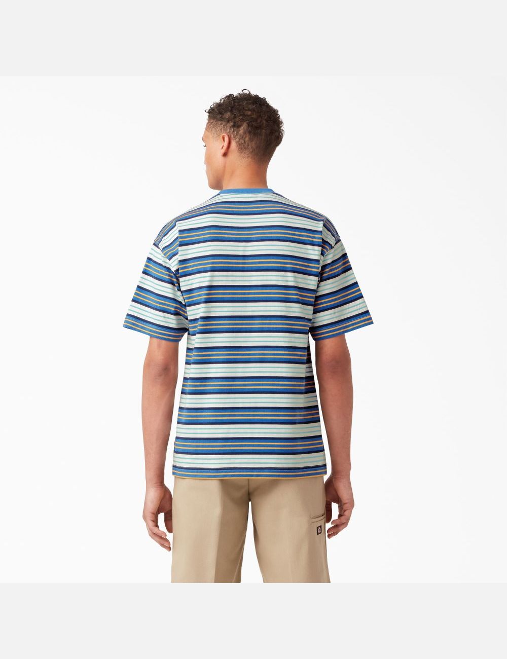 Cobalt Stripe Dickies Relaxed Fit Striped Pocket T-Shirts | 982YMABHC