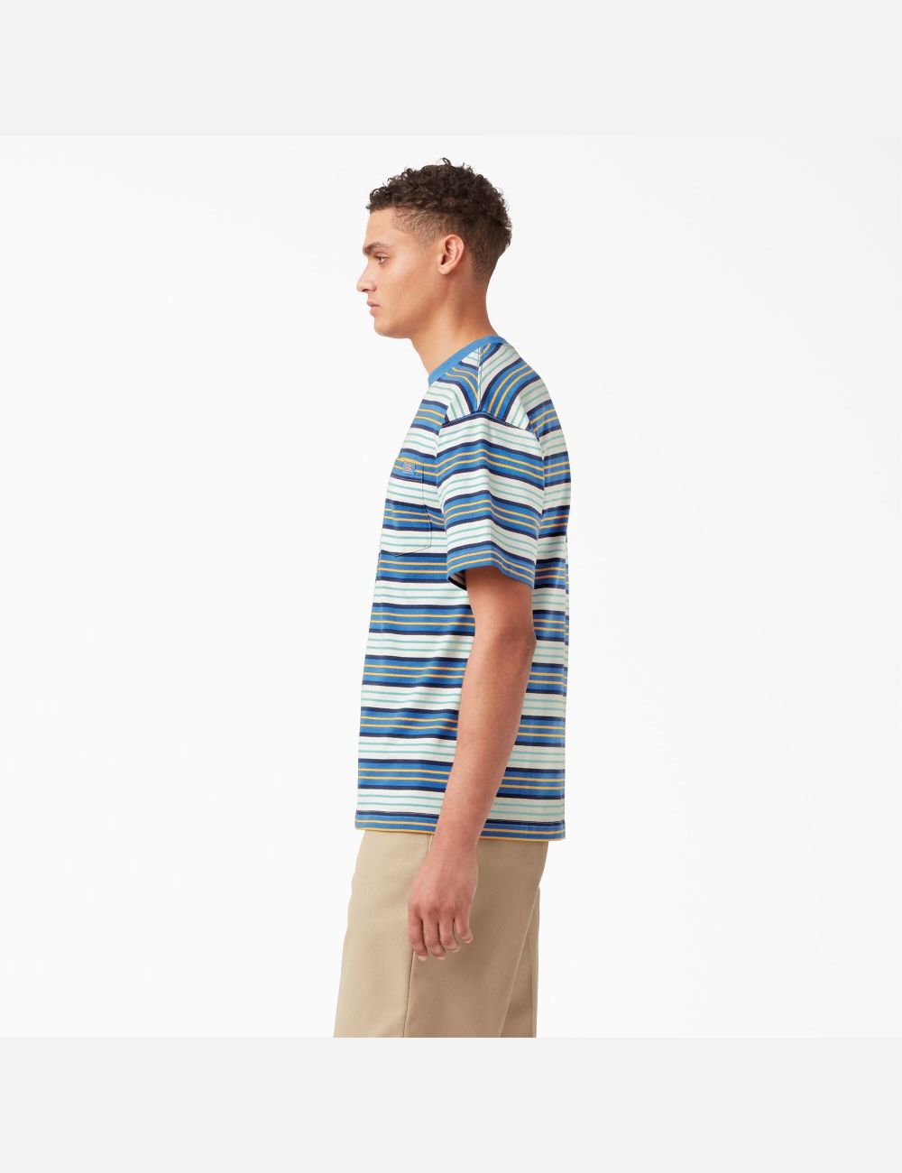 Cobalt Stripe Dickies Relaxed Fit Striped Pocket T-Shirts | 982YMABHC