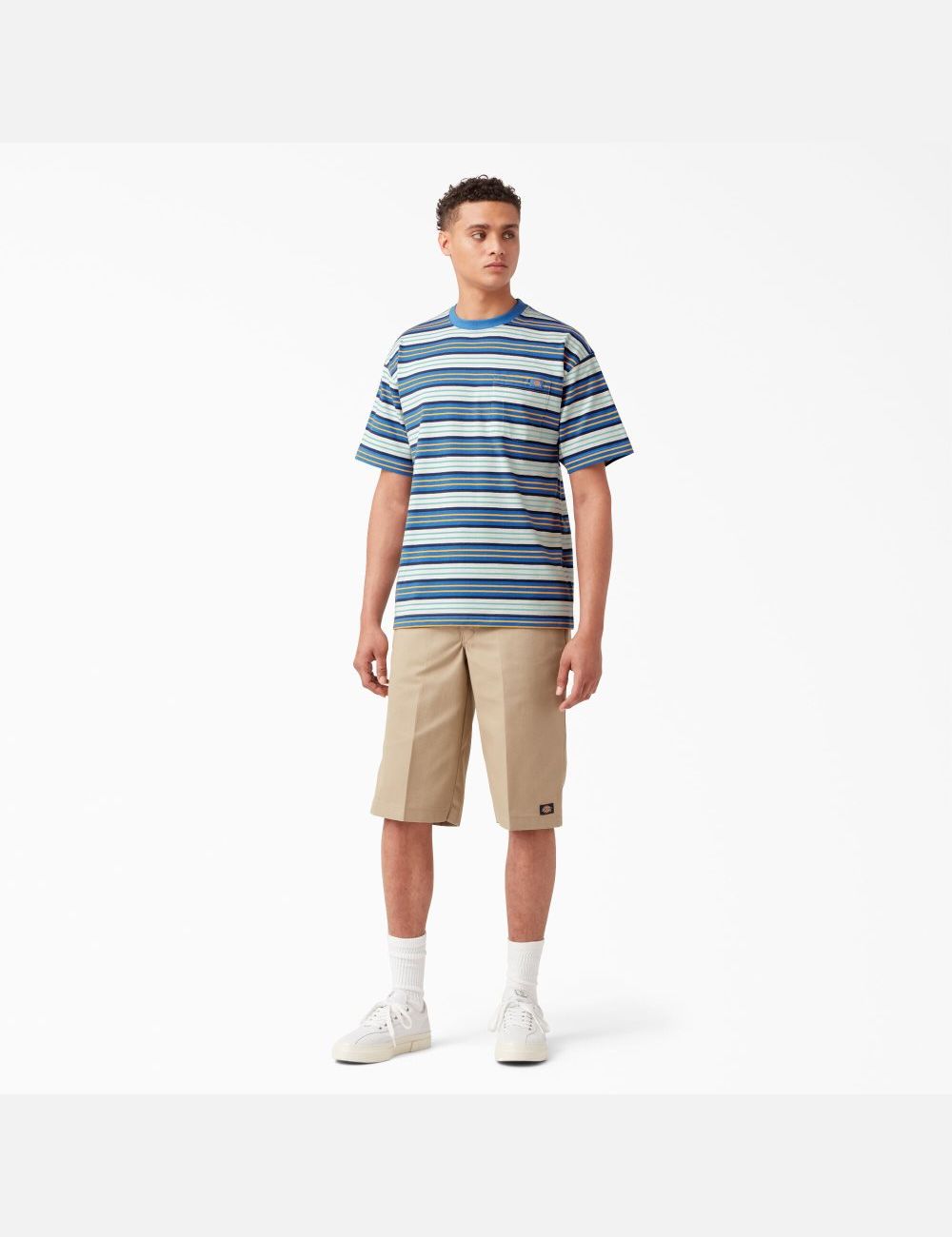 Cobalt Stripe Dickies Relaxed Fit Striped Pocket T-Shirts | 982YMABHC