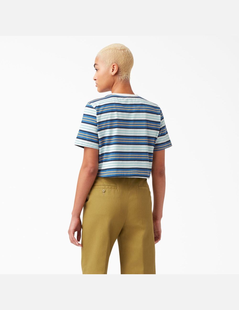 Cobalt Stripe Dickies Striped T-Shirt Cropped Tops | 804TAIXMO