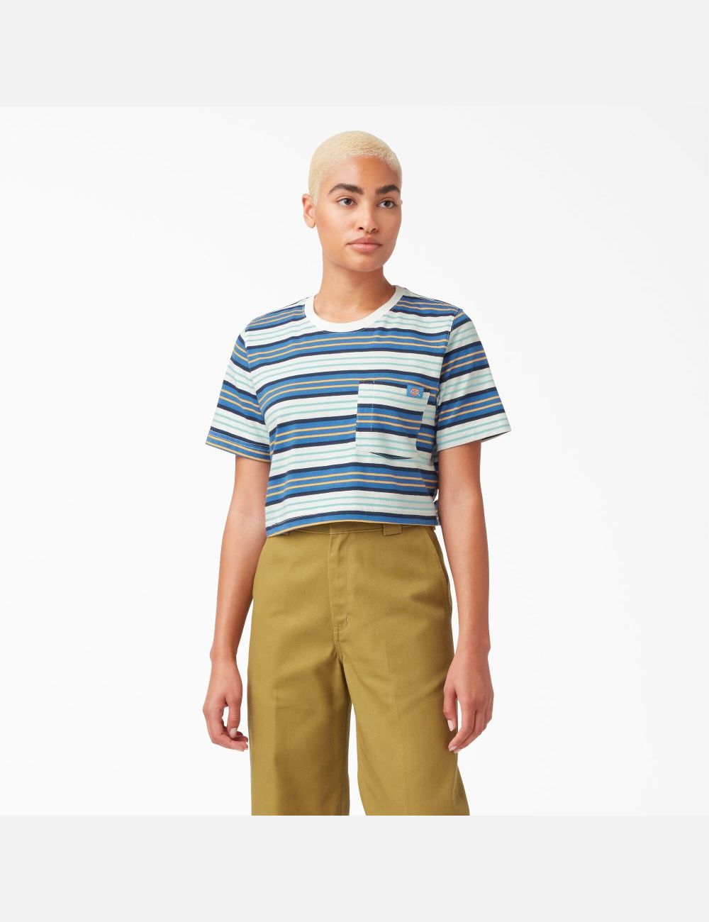 Cobalt Stripe Dickies Striped T-Shirt Cropped Tops | 804TAIXMO