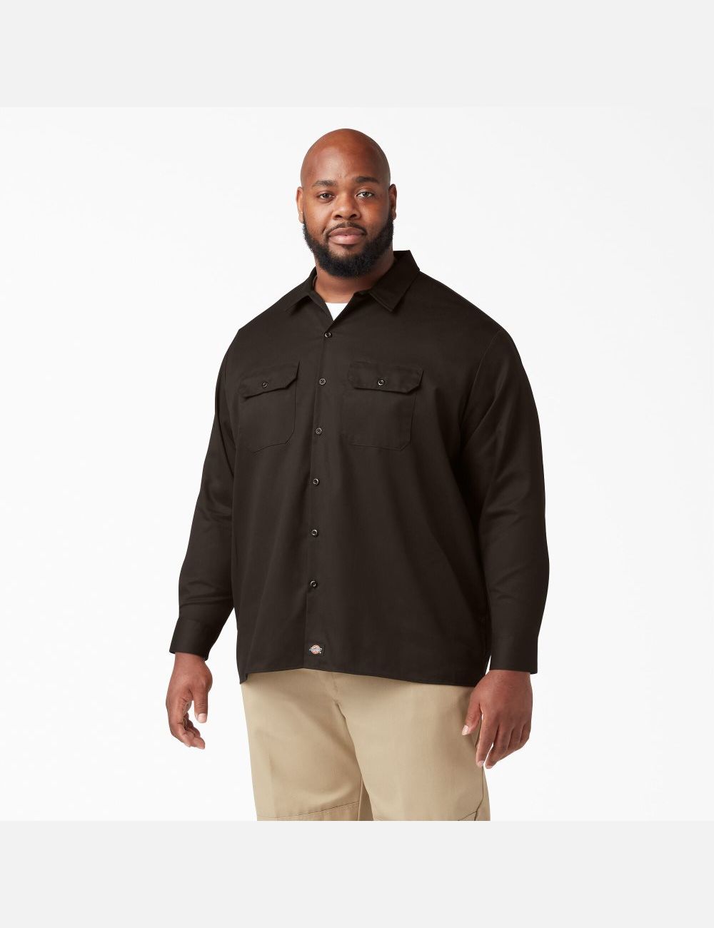 Dark Brown Dickies Long Sleeve Work Shirts | 102YSBQIM