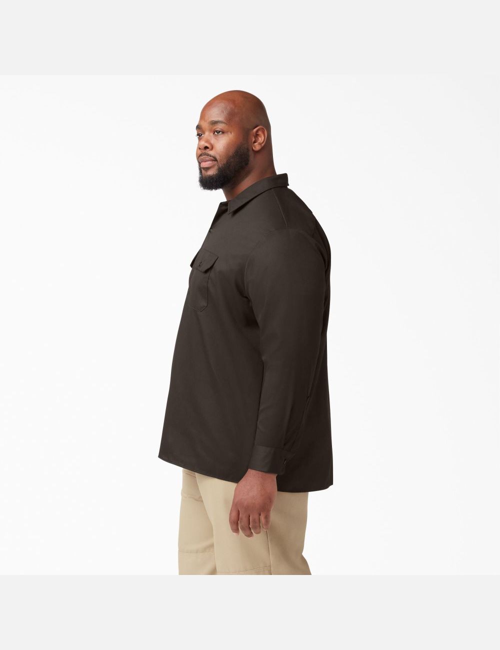 Dark Brown Dickies Long Sleeve Work Shirts | 102YSBQIM