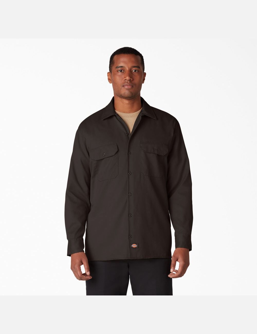 Dark Brown Dickies Long Sleeve Work Shirts | 102YSBQIM