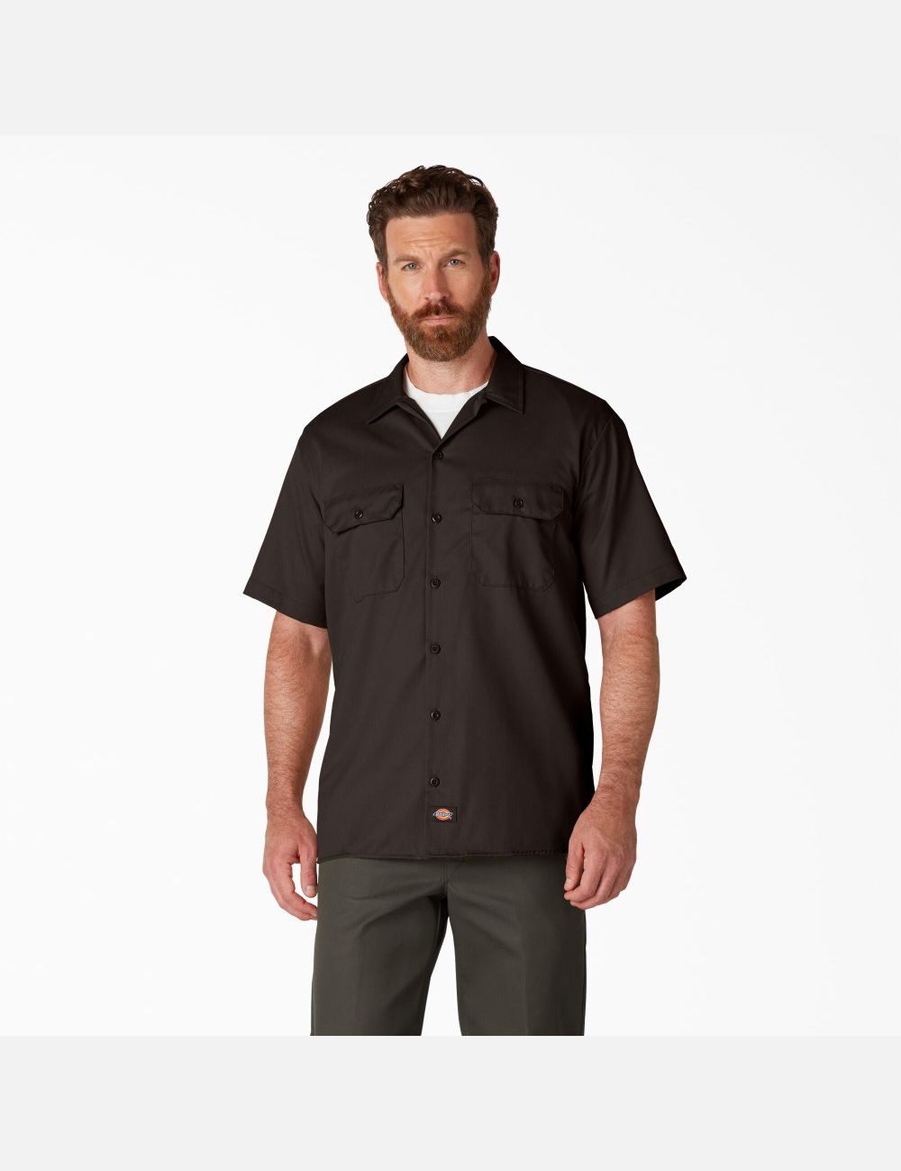 Dark Brown Dickies Short Sleeve Work Shirts | 017TRFMCX