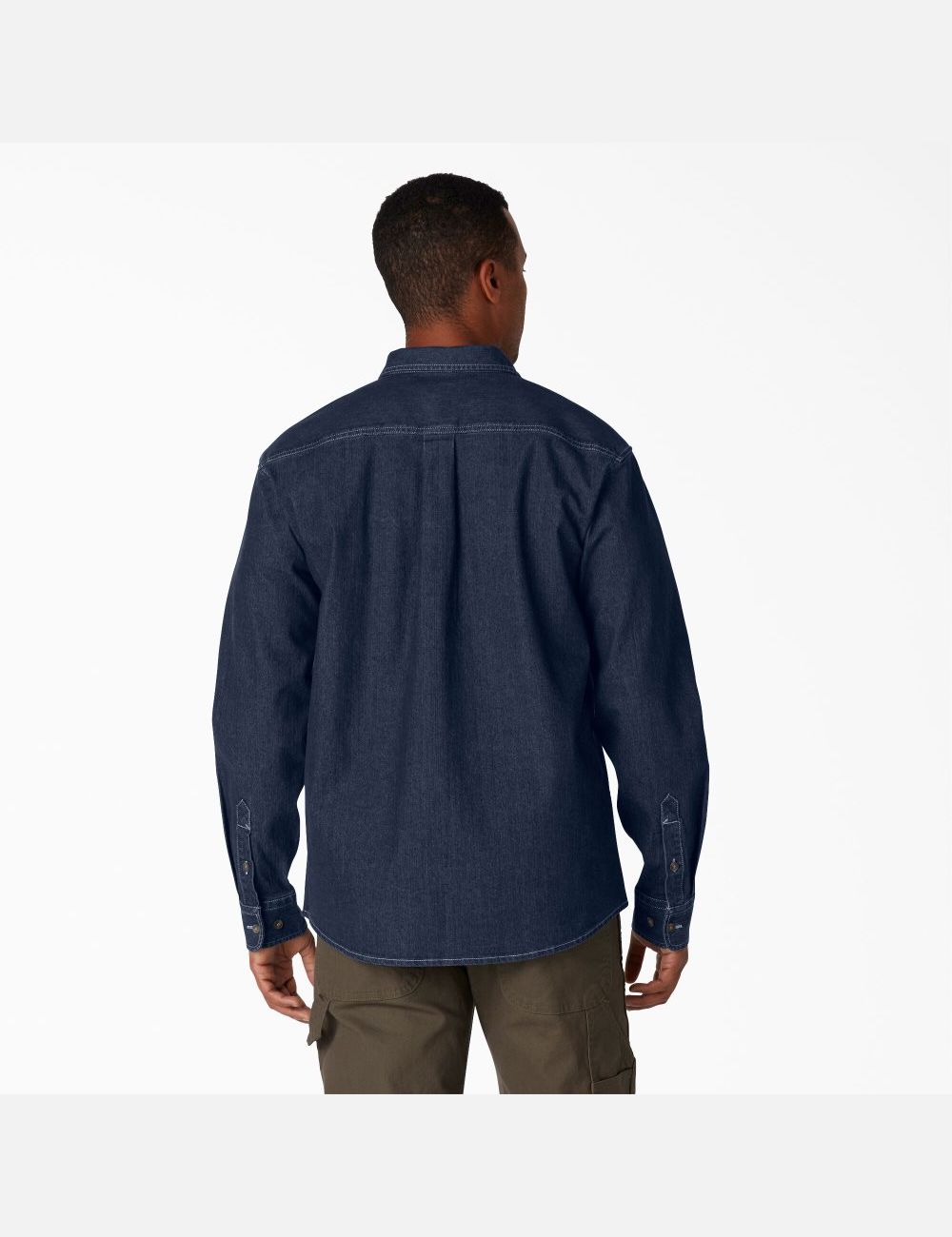 Dark Denim Wash Dickies FLEX Denim Long Sleeve Work Shirts | 960HVMBQY