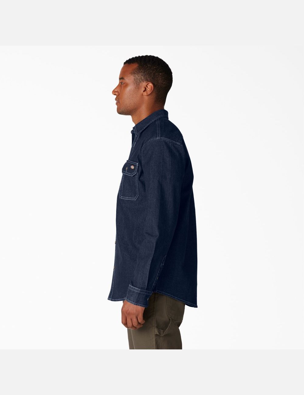 Dark Denim Wash Dickies FLEX Denim Long Sleeve Work Shirts | 960HVMBQY