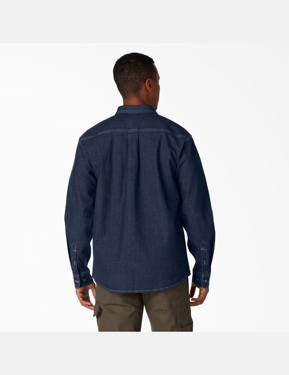 Dark Denim Wash Dickies FLEX Denim Long Sleeve Work Shirts | 960HVMBQY