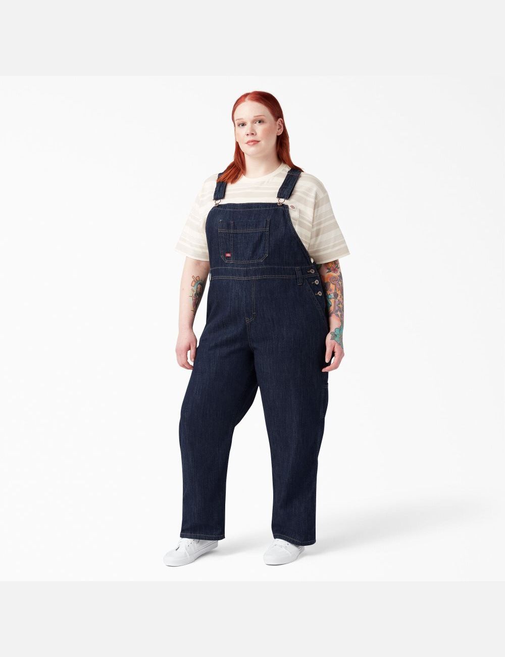 Dark Indigo Dickies Plus Relaxed Fit Straight Leg Bib Overalls | 684HAVSLQ