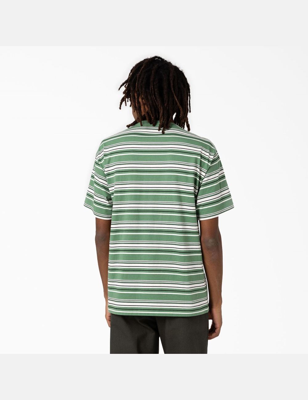 Dark Ivy Variegated Stripe Dickies Relaxed Fit Striped Pocket T-Shirts | 604KHOYSB