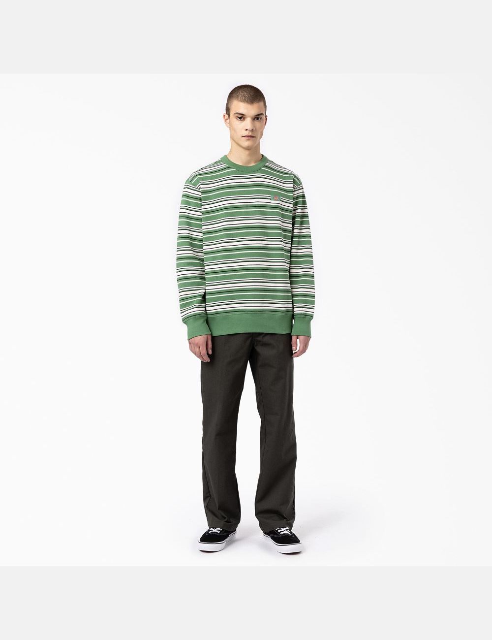 Dark Ivy Variegated Stripe Dickies Westover Striped Crew Neck Sweatshirts | 063ICXWNE