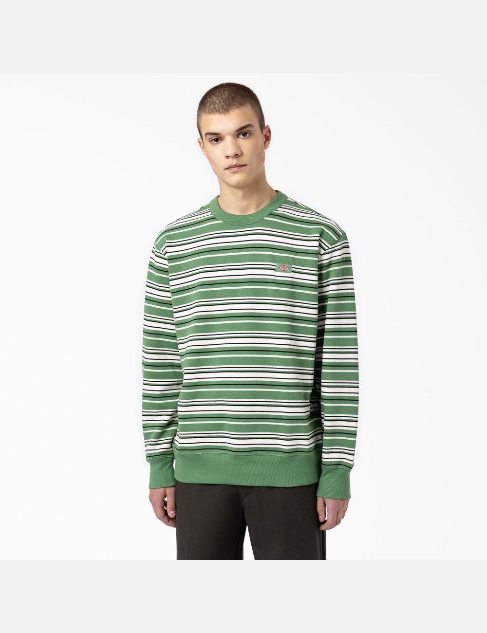 Dark Ivy Variegated Stripe Dickies Westover Striped Crew Neck Sweatshirts | 063ICXWNE