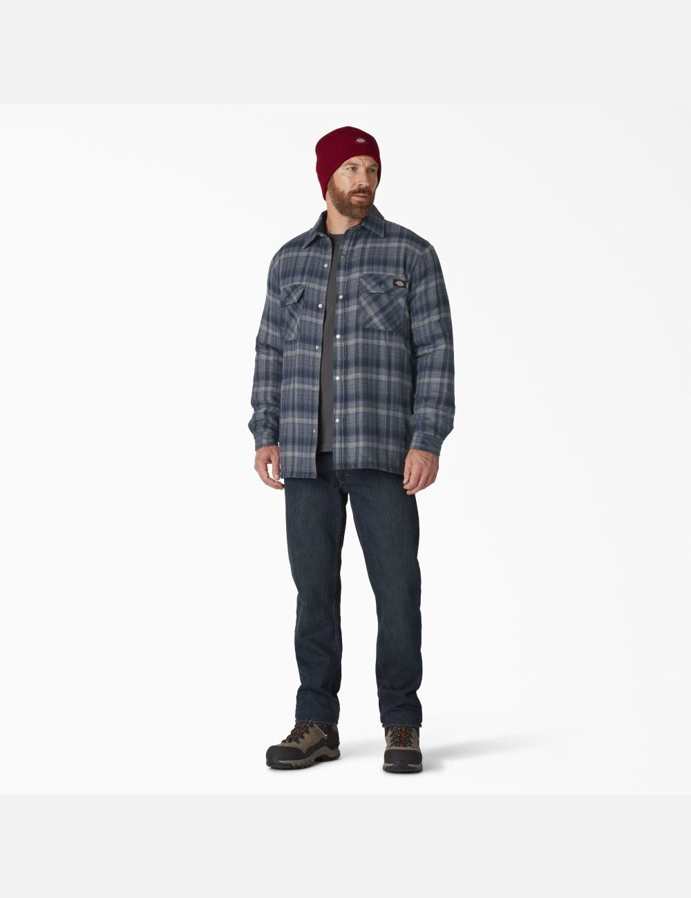 Dark Navy Dark Denim Plaid Dickies Hydroshield Flannel High Pile Fleece Coats & Jackets | 316ATJDNS