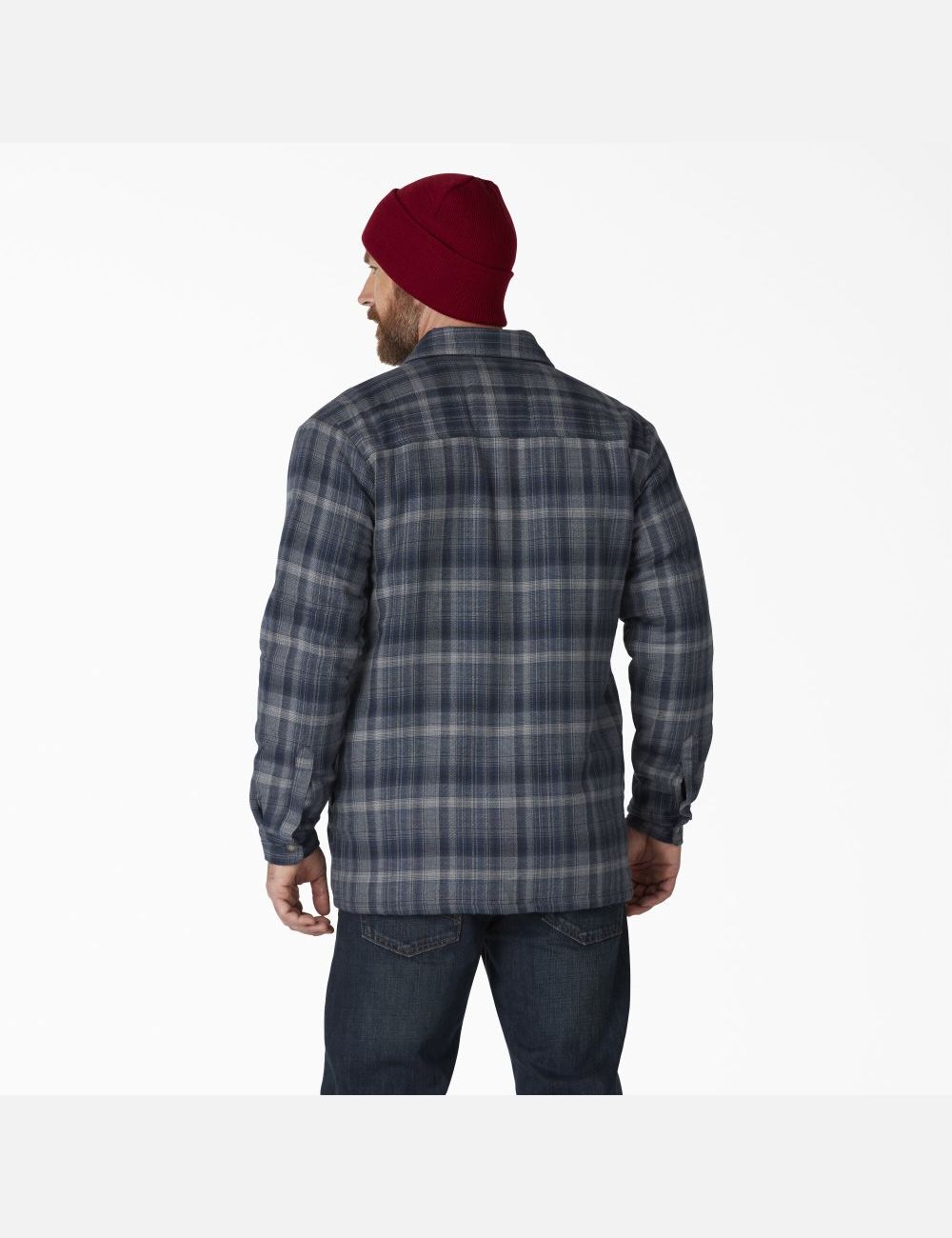 Dark Navy Dark Denim Plaid Dickies Hydroshield Flannel High Pile Fleece Shirt Jackets | 384MJGHYS