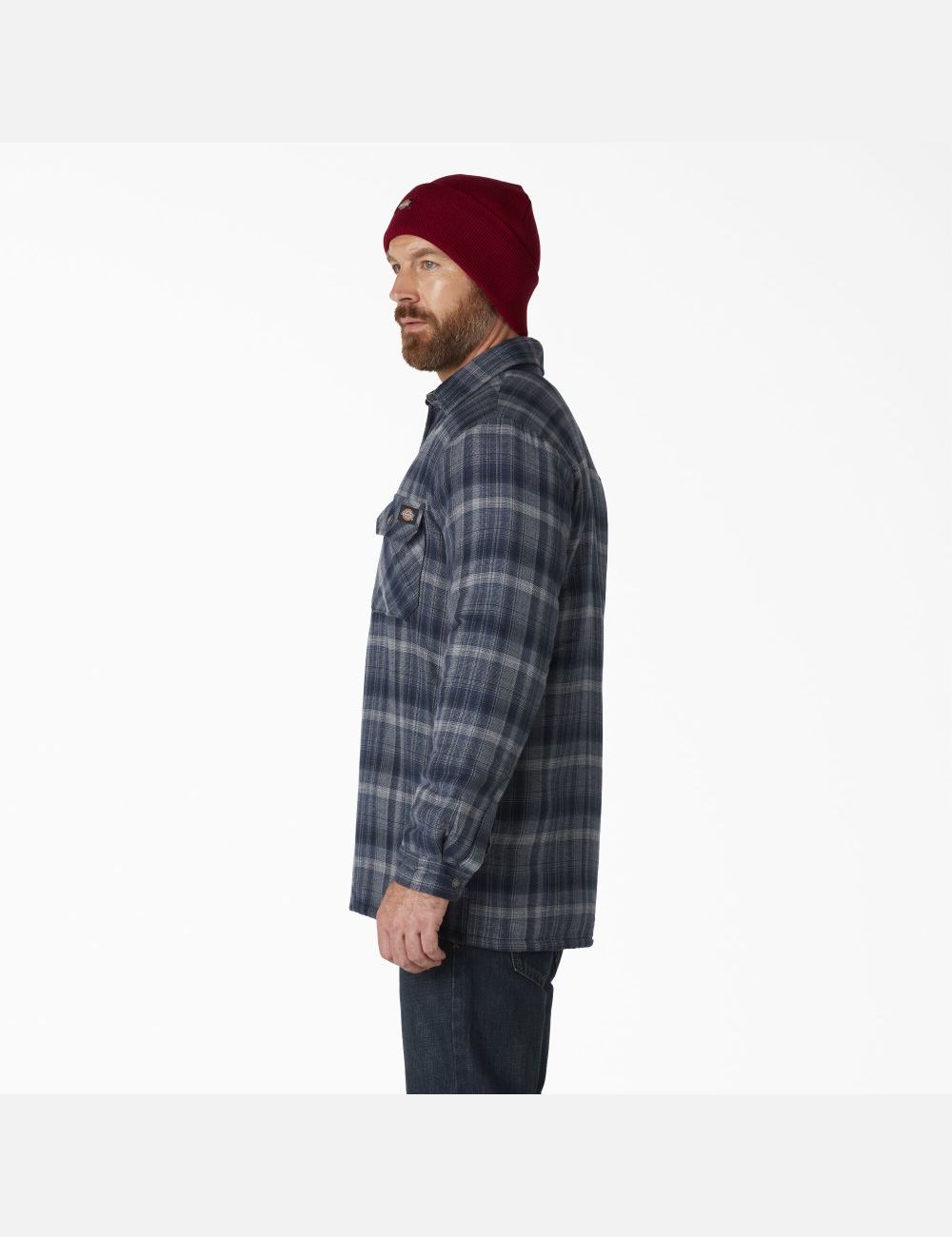 Dark Navy Dark Denim Plaid Dickies Hydroshield Flannel High Pile Fleece Shirt Jackets | 384MJGHYS