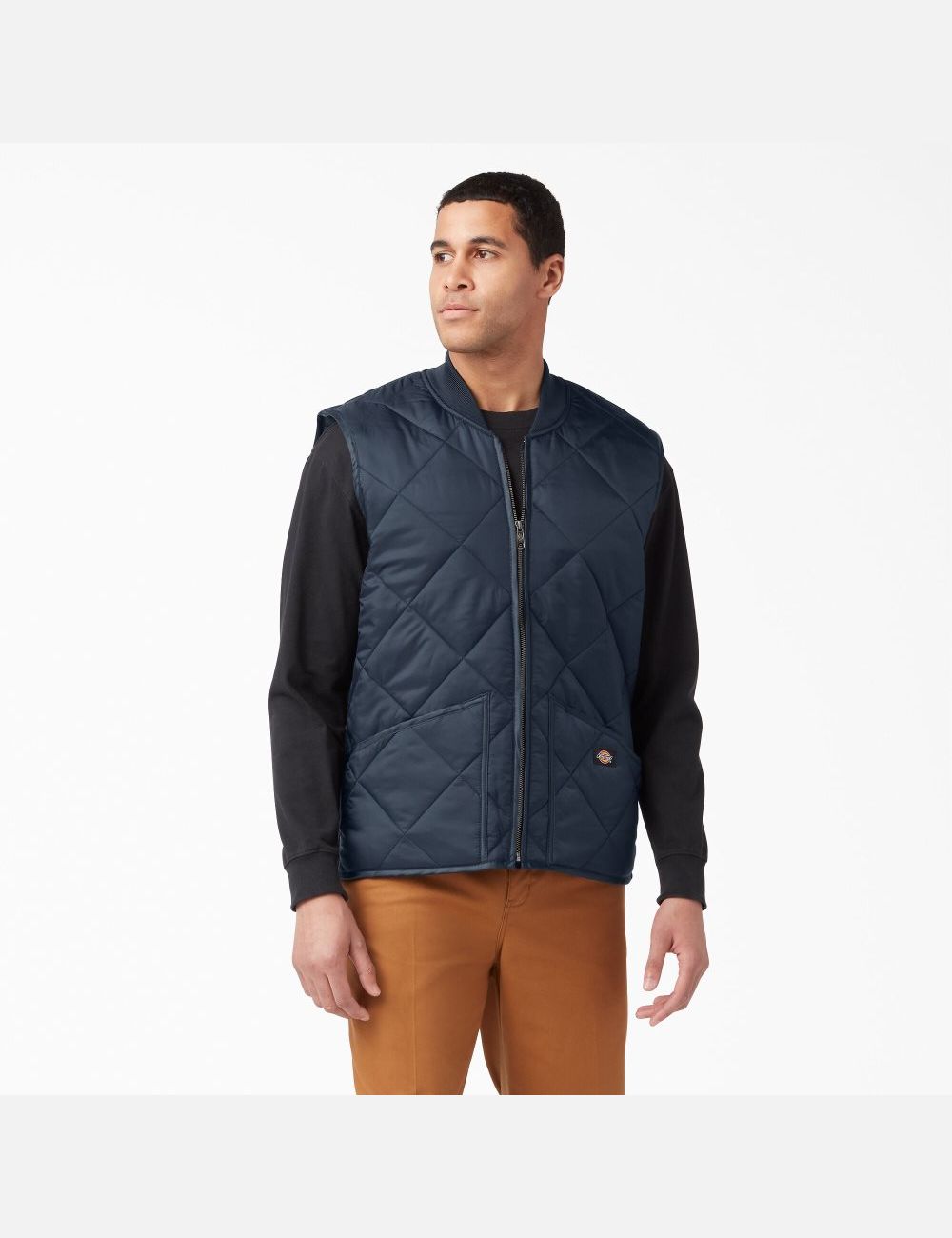 Dark Navy Dickies Diamond Quilted Vests | 457VKZRSN